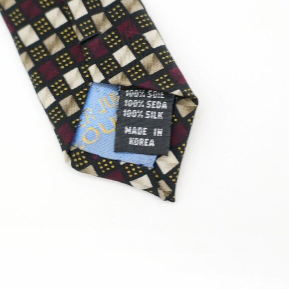 Alexander Julian Colours Black Tan Maroon Red Wide Print Geometric Silk Tie - Picture 5 of 7